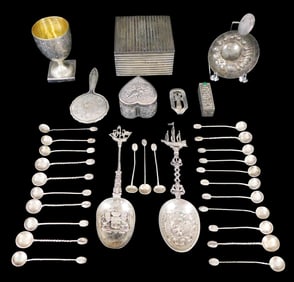 SILVER: 30+ pieces of 800 and tested silver, details include: marked “800” silver