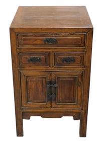 ASIAN: Chinese style stand, late 19th/early 20th C., three drawers over two hinged paneled doors,