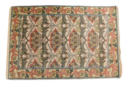RUG: William Morris Arts & Crafts style, 4' x 5' 10", wool on cotton, repeating flower and vine