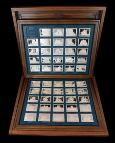 STERLING: Franklin Mint cased sterling silver ingots, forty-nine pieces, all "Great Sailing Ships of