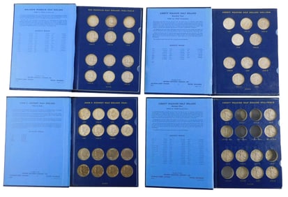 COINS: Lot of four Half dollar coin albums. Includes a complete set of Franklin halves; a complete