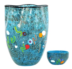 +ART GLASS: Two pieces of contemporary Murano glass by Reno Schiavon Art Team, "Frastuono" vase and