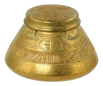 Tiffany Studios “American Indian?? pattern bronze Dore inkwell, Arts & Crafts, early 20th C.,