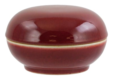 ASIAN: Chinese porcelain sang de boeuf (oxblood) glazed covered box, probably late Qing Dynasty,