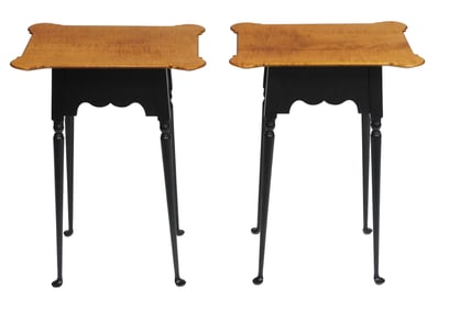 Pair of tiger maple porringer top stands by River Bend, West Chester, Ohio, 20th C., Queen Anne