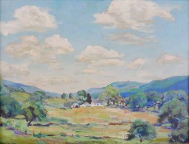 Helen Florence Newton (Connecticut,1878 - 1970) "Summer Landscape", oil on board, impressionistic