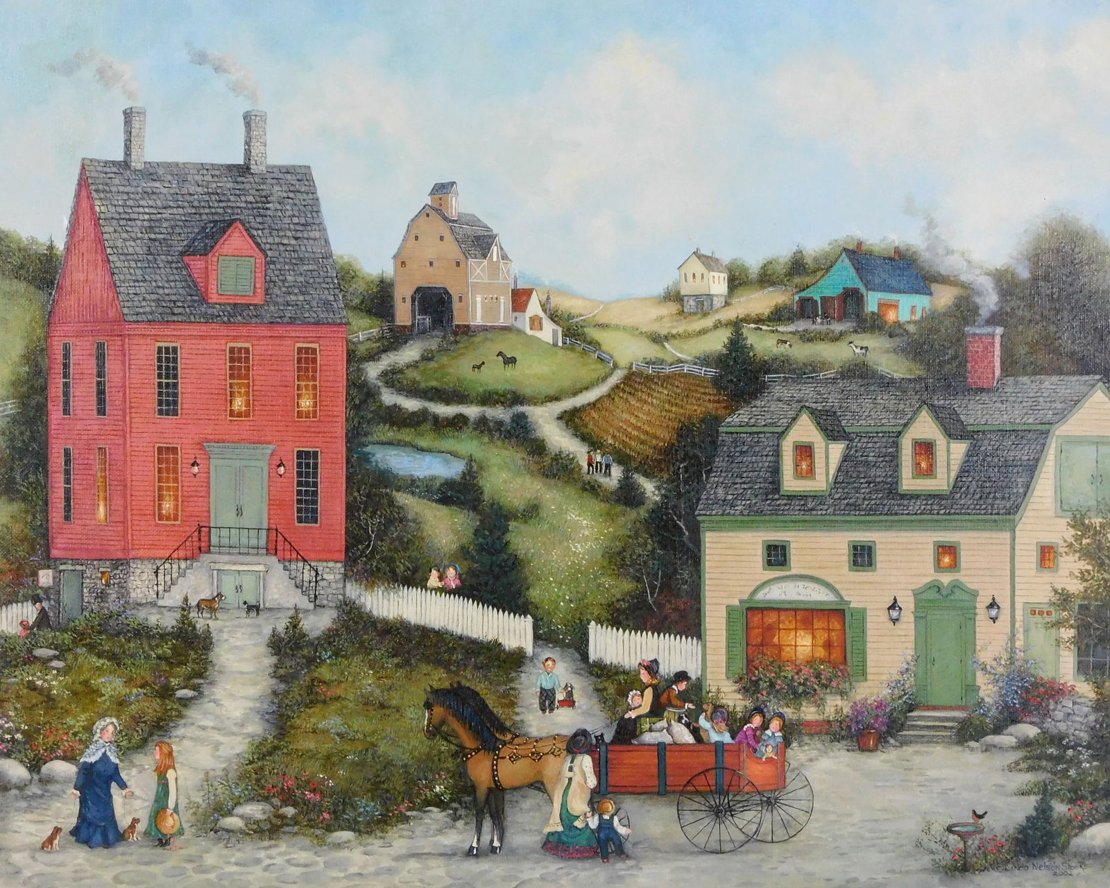 Linda Nelson Stocks (American, 1938-2011), Untitled (Tall Red House), 2002, oil on archival canvas, (1 of 4)