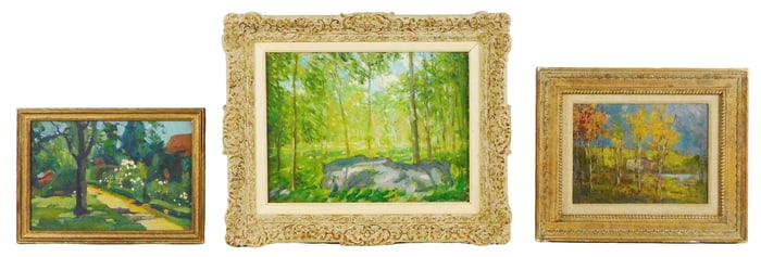 Three works attributed by inscriptions verso to George Davidson (American, 1889 - 1965), oil on