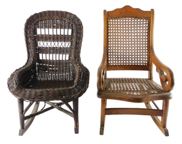 Two child's rocking chairs, American, 19th/ early 20th C., including: first a child's wicker rocking