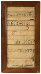 SAMPLER: 19th C. Needlework band sampler by Frances Ann Averell, dated 1846, silk on loosely woven