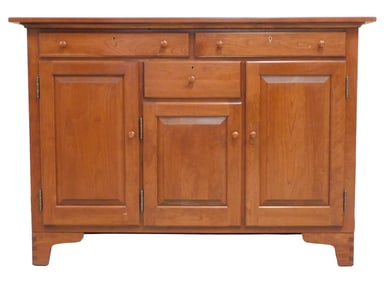 Hitchcock sideboard, 20th C., cherry, oak, square edged top over two long drawers, two cupboard