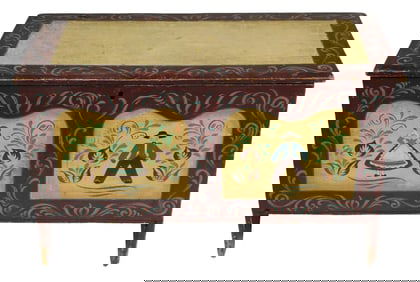 Blanket chest, American, 18th C., pine, nailed construction, snipe hinges, in newer Pennsylvania