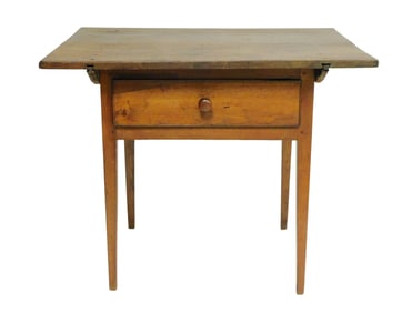 Worktable, American, 19th C., walnut, removable top over single drawer wood knob, tapered legs, wear