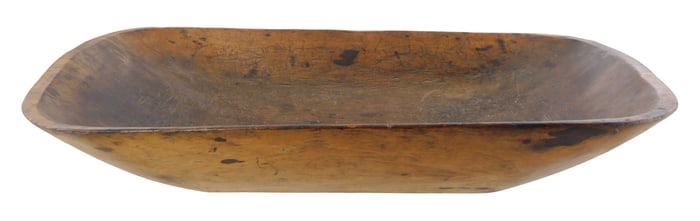 Large primitive carved trencher dough bowl, American, 19th/ early 20th C., carved from single piece