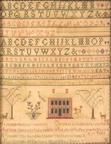 SAMPLER: 1840 Connecticut needlework by Caroline A. Tomlinson, aged 11 years, under instruction of