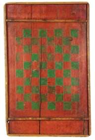 FOLK ART: Gameboard painted panel, American, 19th C., primitive wooden rectangular gameboard with
