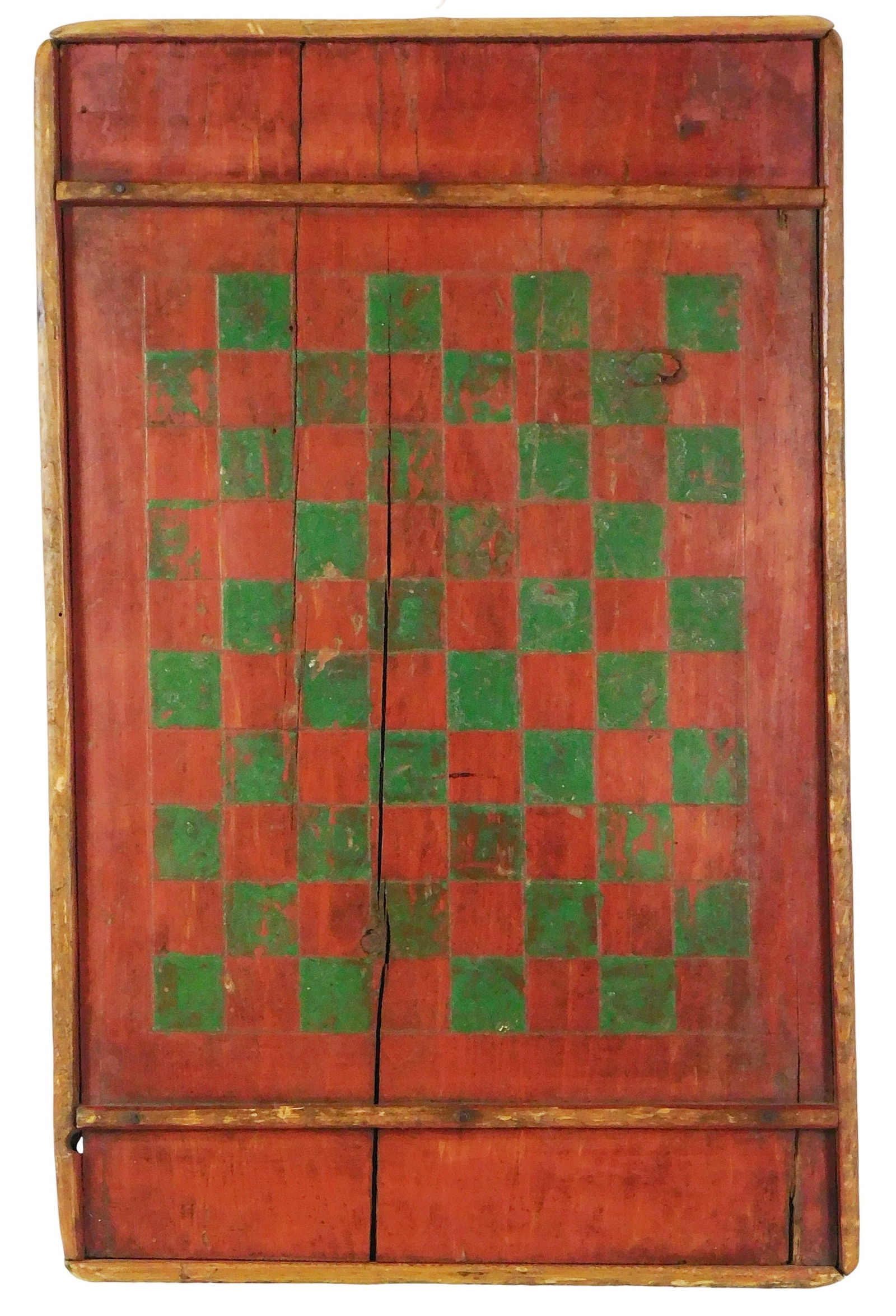FOLK ART: Gameboard painted panel, American, 19th C., primitive wooden rectangular gameboard with (1 of 2)