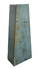 Blue cupboard, American, 19th C., pine, tapered single door, nailed construction, with original blue