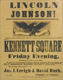 EPHEMERA: Abraham Lincoln and Andrew Johnson Pennsylvania Political/ Campaign 1864 broadside,