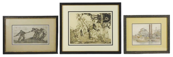 Louise Altson (nee Vandenbergh) (American, 1910-2010), watercolor and two dry point etchings, all