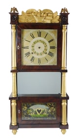CLOCK: Triple decker shelf clock, Connecticut, 19th C., C & LC Ives, eight day time & strike brass