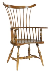 Frederick Duckloe fan back Windsor armchair, late 20th C., carved ears, bentwood spindles and