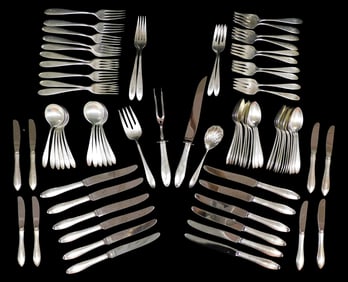 STERLING: Reed & Barton "French Antique" sterling flatware, eighty-four pieces, all monogrammed "D",