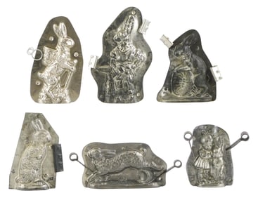 CHOCOLATE MOLDS: Anton Reiche, Whygandt, Jaburg Bros, etc., six Easter or rabbit themed molds,