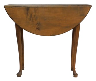 Dropleaf dining table, American, 18th C., cherry and other woods, demilune leaves supported by swing
