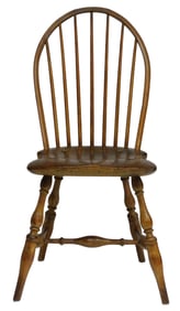 Windsor bow-back side chair, Rhode Island, 19th C., pine, maple, ash/hickory, seven spindle, shaped