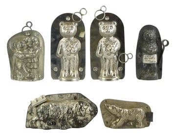 CHOCOLATE MOLDS: Letang, Anton Reiche, Reicke, etc., six Teddy Bear or Bear form molds, including: