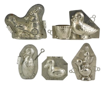 CHOCOLATE MOLDS: Anton Reiche, Laurosch, etc., five Easter themed molds with rabbits, ducks and