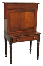 Paymaster desk, American, c.1880-1900, walnut, on vase and ring turned legs with ball feet, base