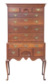 Eldred Wheeler cherry highboy, Queen Anne style, in two parts, cherry with pine secondary, flat