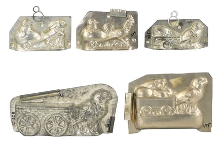 CHOCOLATE MOLDS: Anton Reiche, Metro, etc., five chick and cart Easter themed molds, including: