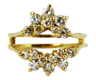 JEWELRY: 14K Diamond insert ring, "jacket" set with eighteen round brilliant cut diamonds,