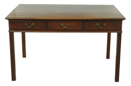 Eldred Wheeler Chippendale library desk, cherry, rectangular top above three short drawers, on