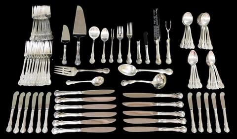 STERLING: Towle "French Provincial" sterling flatware service, monogrammed "D", twelve six-piece