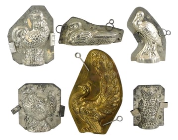 CHOCOLATE MOLDS: Letang, Jaburg, etc., six ornate bird-themed molds, including: large Letang Fils,