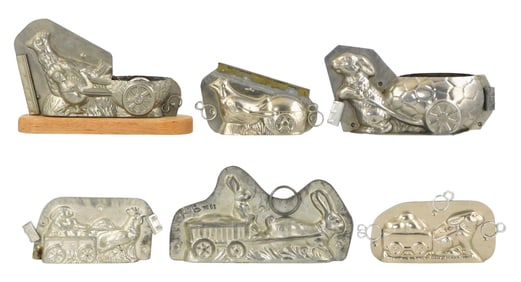 CHOCOLATE MOLDS: Laurosch, Vormenfabriek, etc., six Easter themed molds of chickens and rabbits
