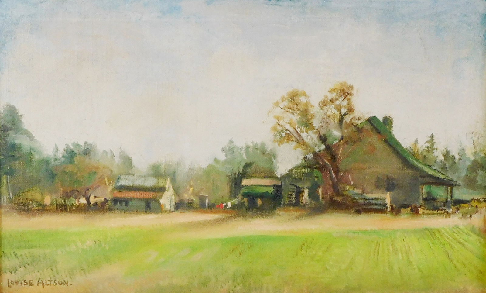 Louise Altson (American, 1910-2010), oil on canvas board, midday farm scene with farmhouse and (1 of 4)