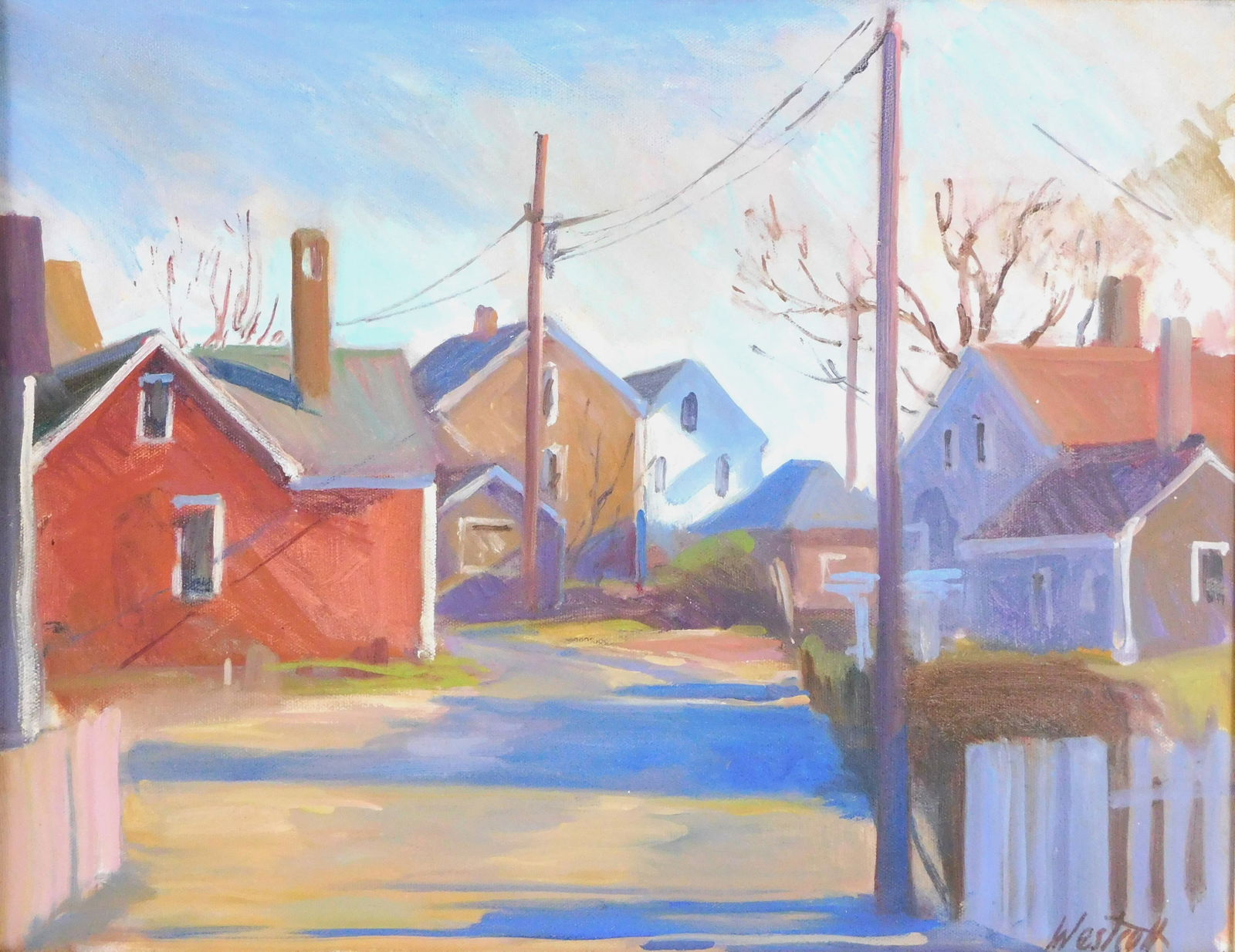 Carol Westcott (Massachusetts, 1926-2008), oil on canvas, "Atlantic Ave.", early morning New England (1 of 5)