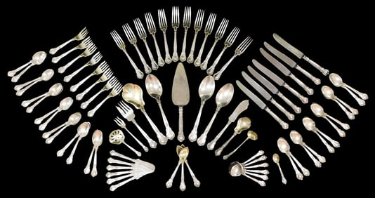 STERLING: Gorham "Chantilly" sterling silver flatware service, eighty pieces, including: twenty-six