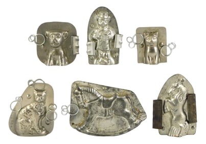 CHOCOLATE MOLDS: Anton Reiche, Riecke, Tilburg, etc., six cat and horse themed molds, including: