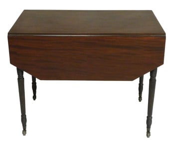 Pembroke table, New York, c.1810, mahogany top, cut-corner leaves, drawer with single pull, cross