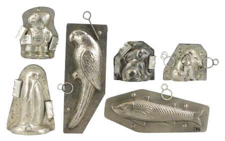CHOCOLATE MOLDS: Letang, Bruningmeyer, Vormenfabriek, etc., six various animal themed molds,
