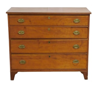 Four drawer chest, American, c.1800, cherry, chestnut, and poplar, top with double beaded edge, case