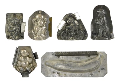 CHOCOLATE MOLDS: Anton Reiche, Letang, Vormenfabriek, Eppelsheimer, etc., six chimpanzee/ monkey