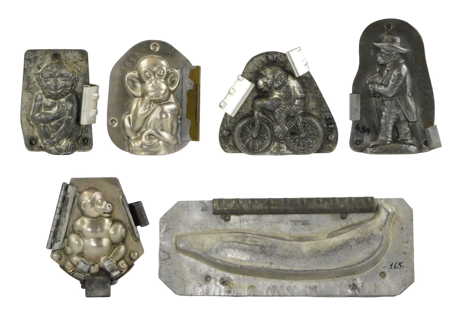 CHOCOLATE MOLDS: Anton Reiche, Letang, Vormenfabriek, Eppelsheimer, etc., six chimpanzee/ monkey (1 of 2)