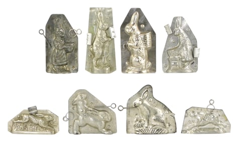 CHOCOLATE MOLDS: Eight Easter/ rabbit themed molds, all unmarked or with indistinct maker's marks,